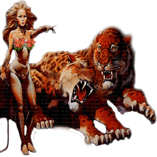 fantasy woman and  tigers  by nataliplus - png ฟรี