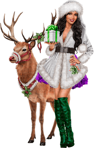 Christmas. Reindeer. Woman. Leila - nemokama png
