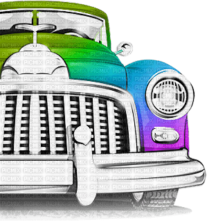 soave deco vintage car black white rainbow - PNG gratuit