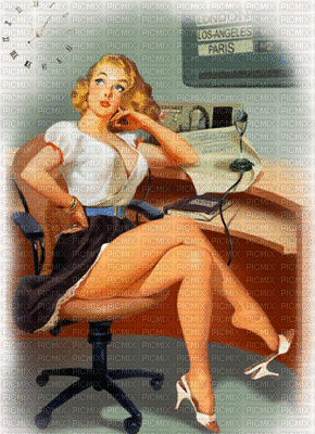 kobieta vintage biurko - GIF เคลื่อนไหวฟรี