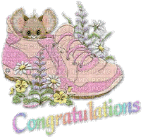 Chaussure de fillette rose  avec souricette et fleurs - Congratulations (félicitations) - Free animated GIF