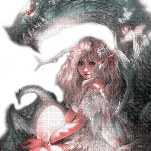 Y.A.M._Fantasy anime girl dragons - PNG gratuit