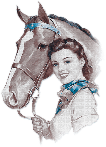 soave woman vintage horse  brown blue - gratis png