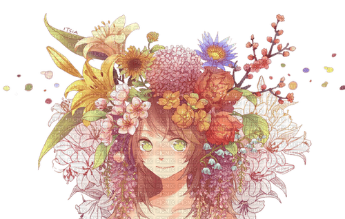 Garota com flores na cabeça - ücretsiz png