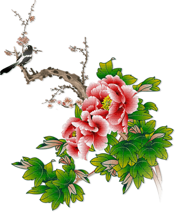 soave deco branch flowers oriental pink green - 無料png