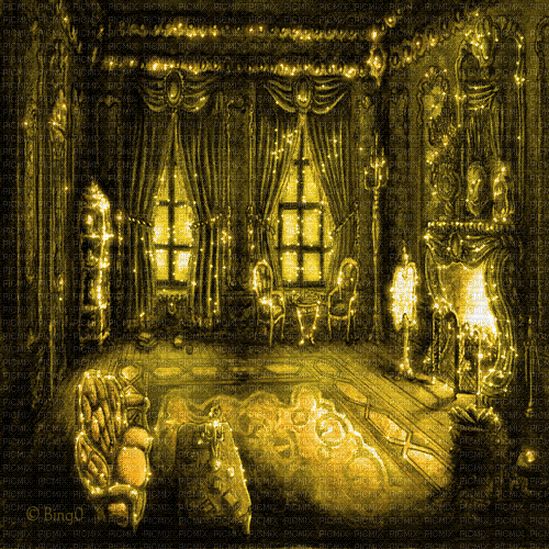 Y.A.M._Fantasy interior background yellow - 無料のアニメーション GIF