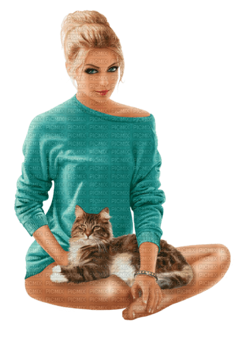 kvinna katt-turkos-sitter - 無料png
