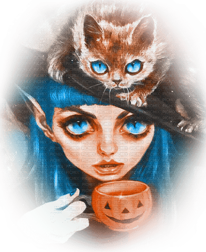 soave woman girl halloween witch cat blue - png gratis