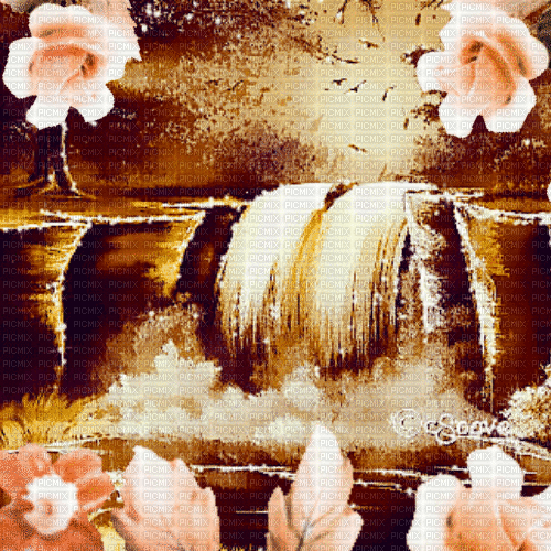 BG. Fantasy.chutes eau.flowers.brown.idca - Bezmaksas animēts GIF