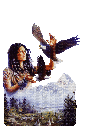 charmille _ amérindiens  _ femme et aigle - Gratis animeret GIF