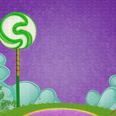 Purple Landscape with Green Lollipop - png ฟรี