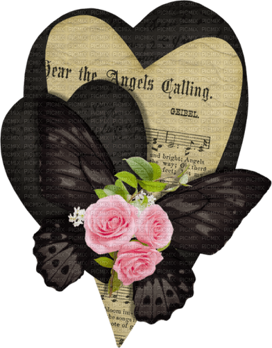 vintage black paper heart Bb2 - бесплатно png