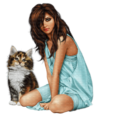 kvinna-katt-sitter - бесплатно png