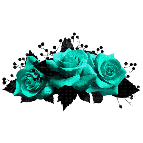 Gothic.Roses.Black.Teal - PNG gratuit
