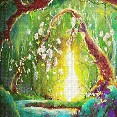 soave background animated fantasy forest tree - Nemokamas animacinis gif