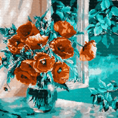 soave background animated  vintage flowers vase - Free animated GIF