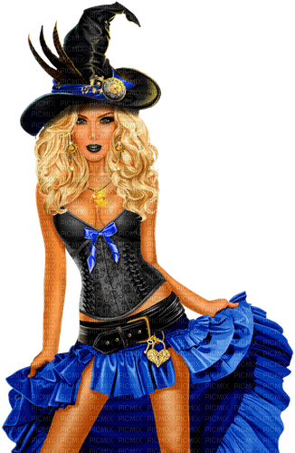 Steampunk.Woman.Witch.Halloween.Black.Blue - nemokama png