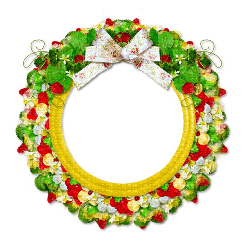 Circle.Frame.Flowers.Strawberries.Green.Red - бесплатно png