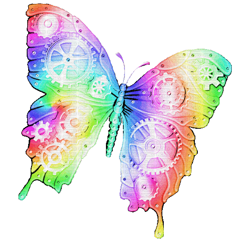 Steampunk.Butterfly.Rainbow - By KittyKatLuv65 - Free animated GIF