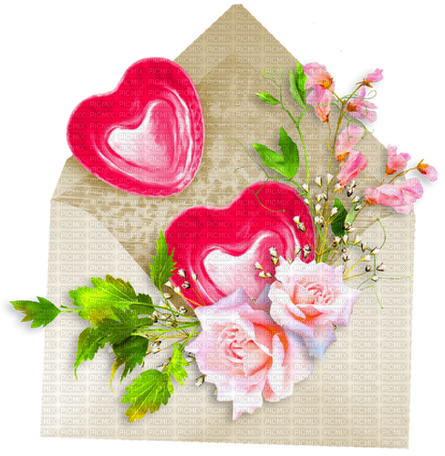 Envelope.Hearts.Roses.Flowers.White.Pink - PNG gratuit
