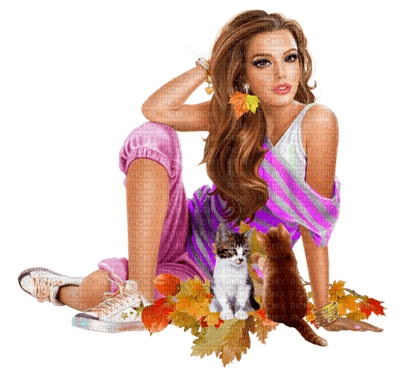 Kaz_Creations Colour Girls Cats Cat Kitten Autumn - 免费PNG