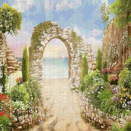 dolceluna animated spring background garden beach - Δωρεάν κινούμενο GIF