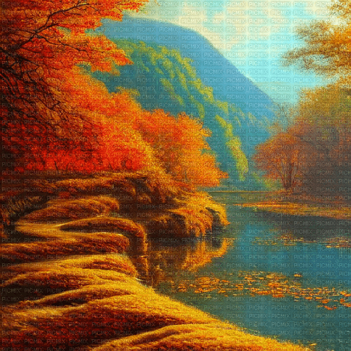 kikkapink autumn background lake river - 無料png