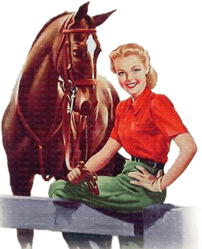soave woman vintage horse  brown red green - png gratis