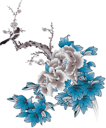 soave deco branch flowers oriental blue brown - gratis png