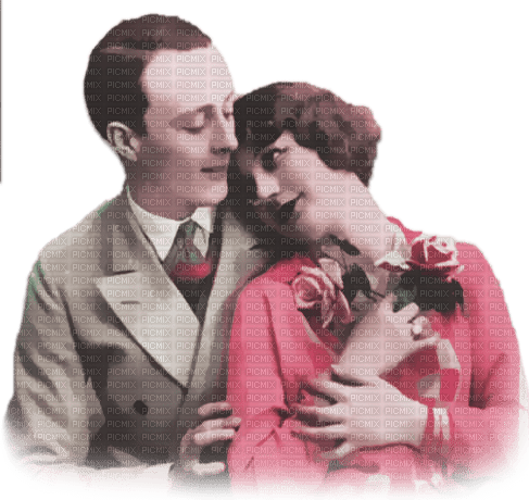 soave couple vintage flowers pink green - 無料png