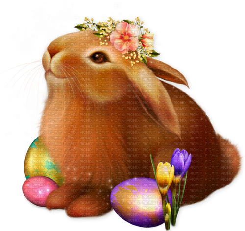 Easter.Cluster.Bunny.Rabbit.Eggs.Tulips.Flowers - безплатен png