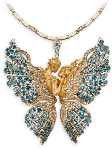 Butterly Love Couple Gold Blue Deco  - Bogusia - darmowe png