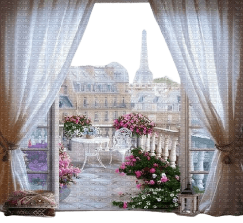 outdoor terrace open window eiffel tower panorama - png gratuito
