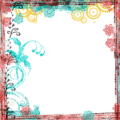 soave frame abstract flowers pink teal yellow - безплатен png