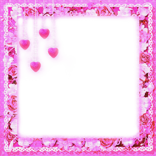 Pink.Flowers.Hearts.Frame - By KittyKatLuv65 - png ฟรี