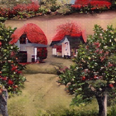 Red Cottages with Apple Trees - 免费PNG