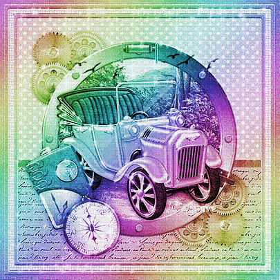 soave background car postcard vintage rainbow - 無料のアニメーション GIF