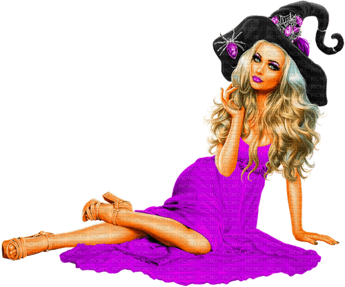 Woman.Witch.Halloween.Purple.Black - png ฟรี
