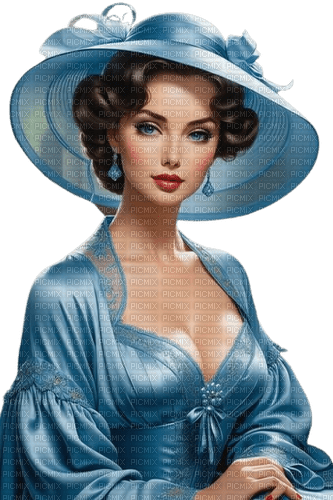 vintage woman blue hat - ücretsiz png