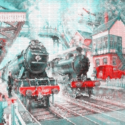 soave background animated vintage train station - Gratis animeret GIF
