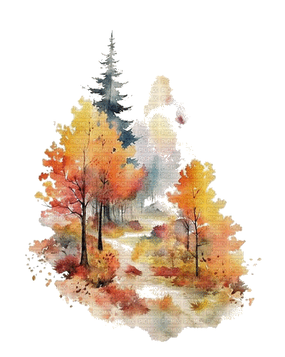 autumn watercolor, forest, aquarelle  forêt - Besplatni animirani GIF