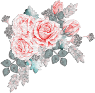 soave deco flowers rose vintage branch pink teal - PNG gratuit