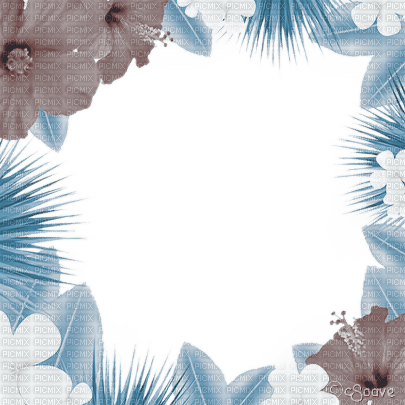 soave frame summer tropical flowers  blue brown - 無料png