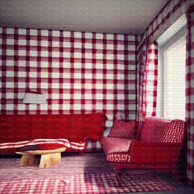 Red Gingham Living Room - png ฟรี