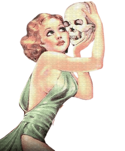 Vintage Woman  Halloween Skeleton - PNG gratuit