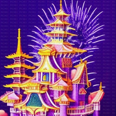 Purple Oriental Castle Fireworks - png gratis