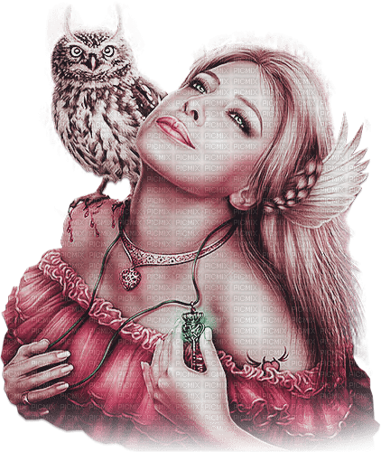 soave woman fantasy owl bird pink green - zadarmo png