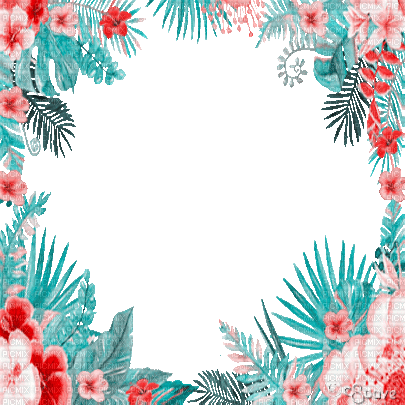 soave frame animated summer tropical  flowers - Free animated GIF