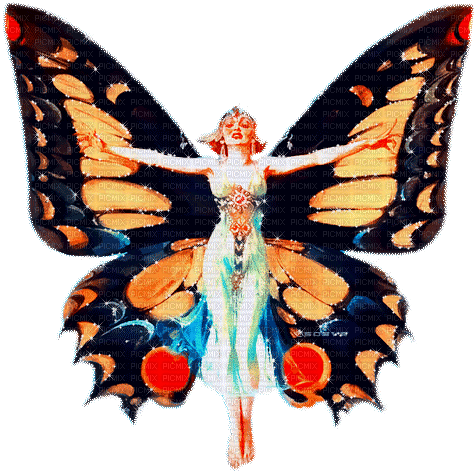 soave woman vintage butterfly  blue orange - Free animated GIF