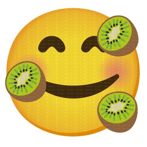 Emoji Kitchen happy face with three kiwis - gratis png